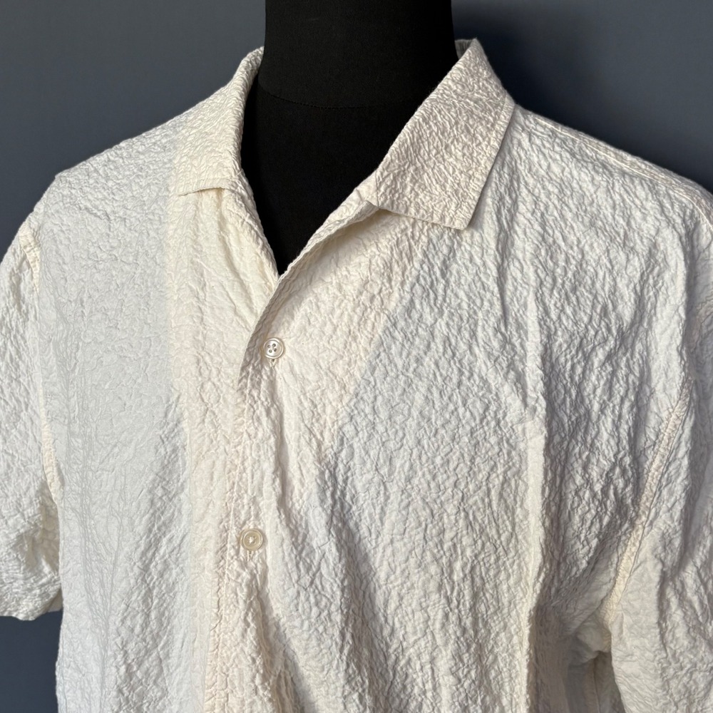 Frank‎ And Oak Organic Cotton Shirt | Size XL | Cream Textured Summer